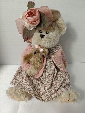 Bearington Daisy & Belle Plush Floral Dress Teddy Bear with Pink Knit Cardigan